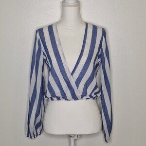 By The Way. Blue and White Striped Cropped Blouse